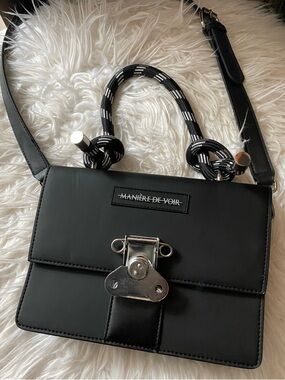 Manière De Voir Black Leather-Look Crossbody with Rope Top Handle
